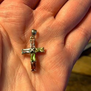 Artisan Gemstone Sterling Cross Pendant